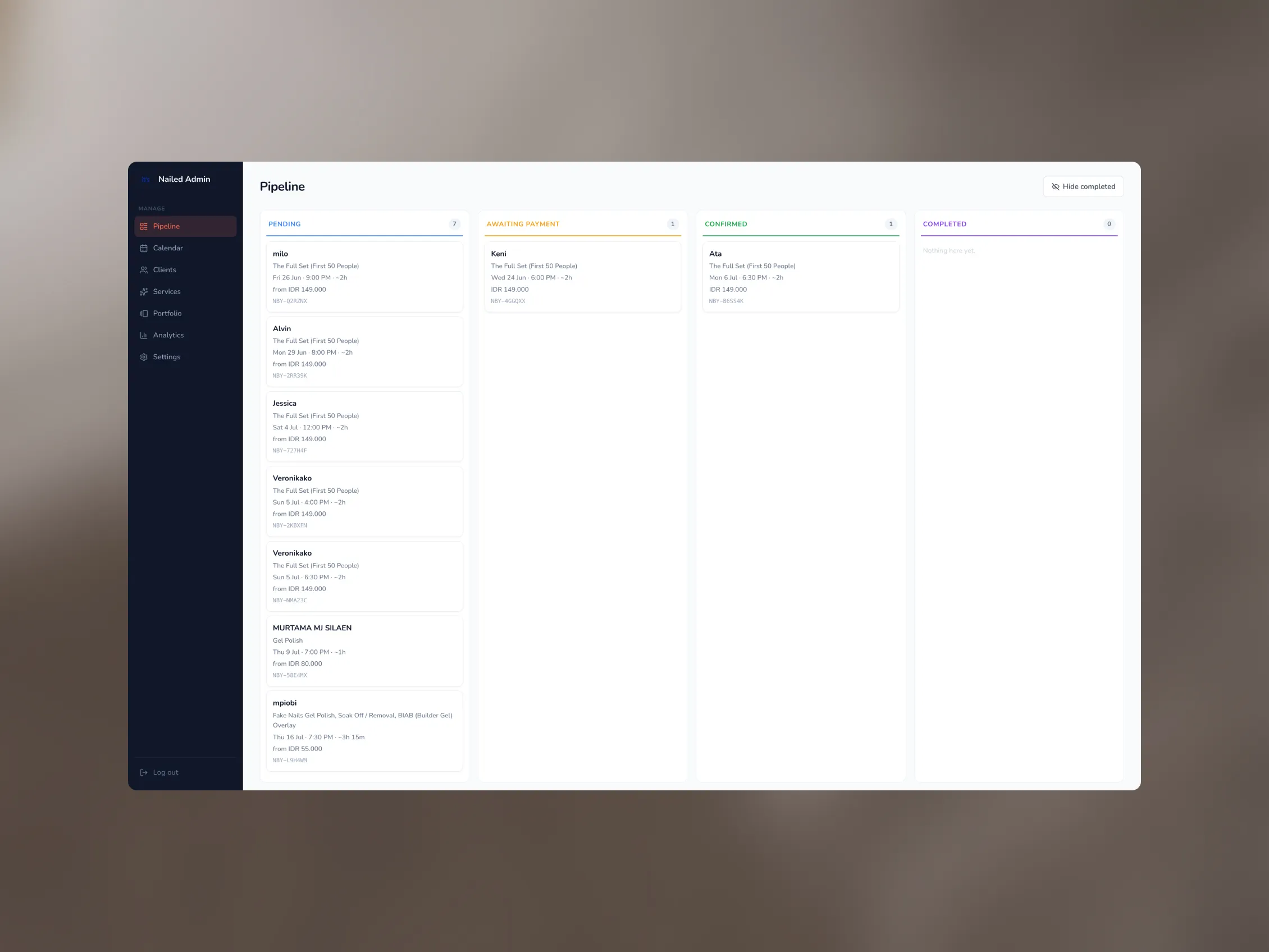 nailed admin page